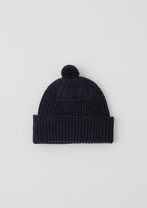 Waffle Stitch Wool Beanie | Navy Melange