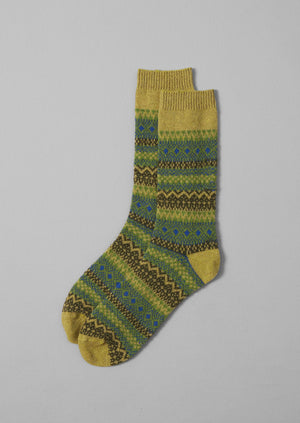 Wool Jacquard Socks | Green Multi