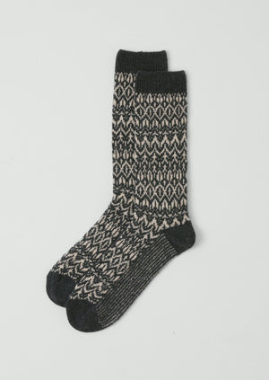Diamond Jacquard Wool Socks | Anthracite/Parchment