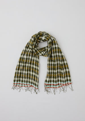 Cafe Tile Gingham Cotton Scarf | Olive