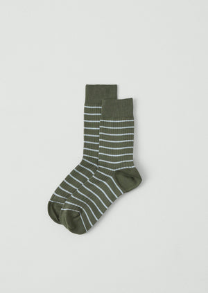 Maria La Rosa Organic Cotton Stripe Socks | Olive