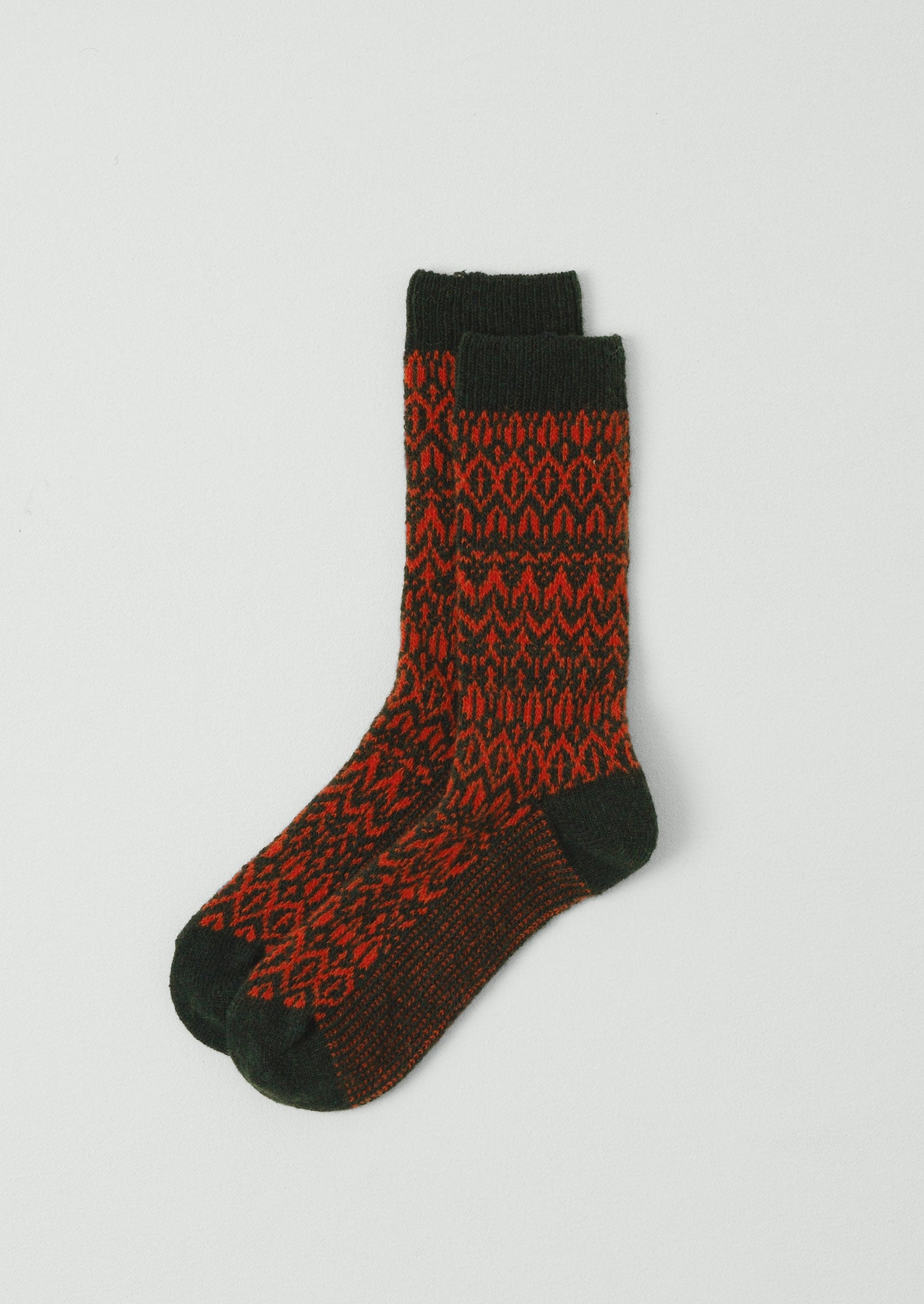 Diamond Jacquard Socks | Dark Green/Blood Orange