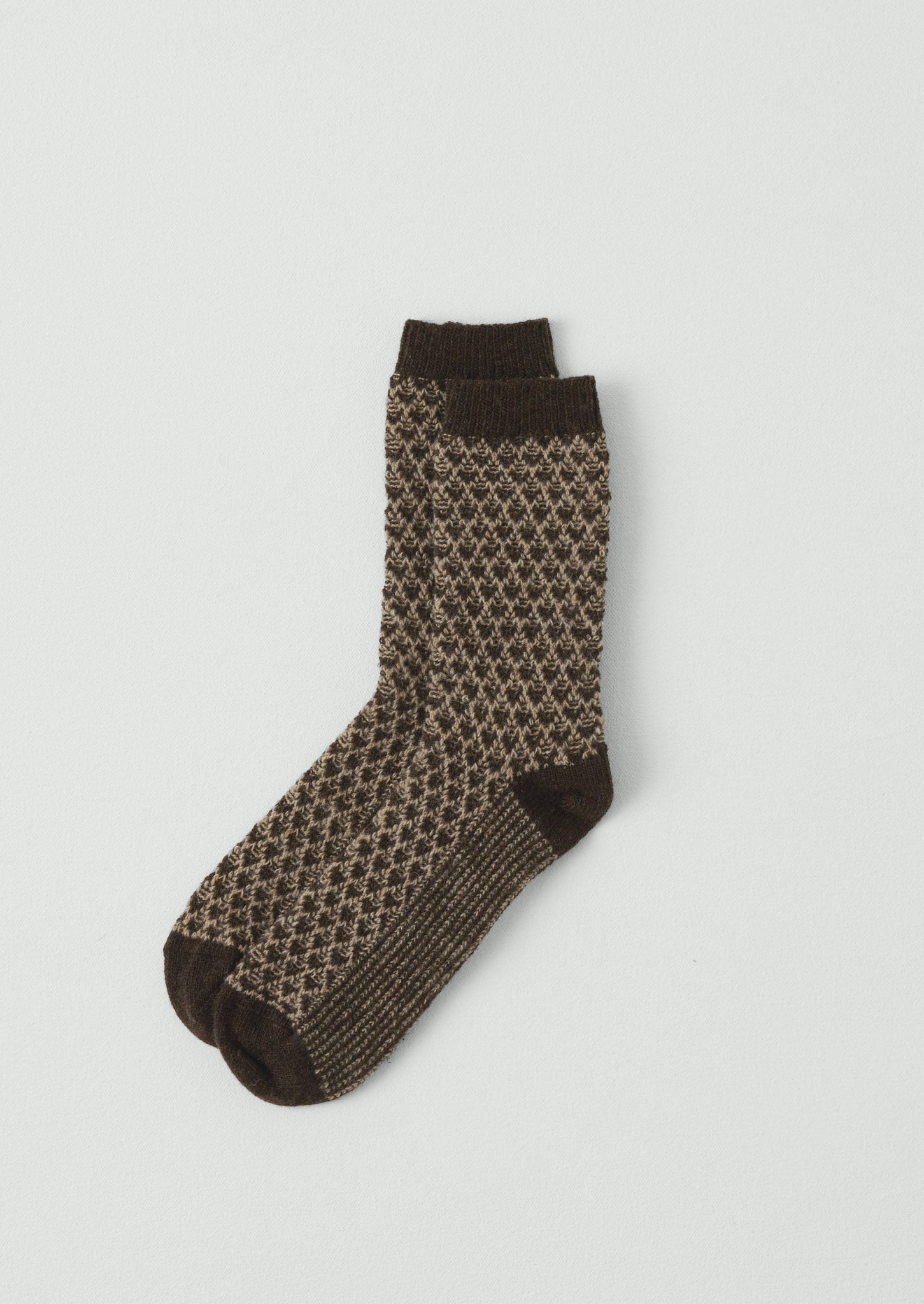 Honeycomb Stitch Wool Socks | Coffee Bean/Putty