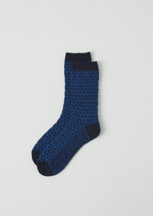 Honeycomb Stitch Wool Socks | Navy/Cobalt