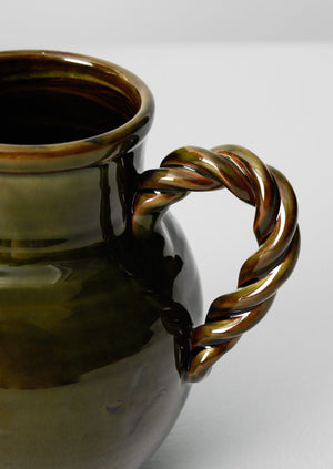 Poterie Barbotine Twisted Handled Pitcher | Bottle Green
