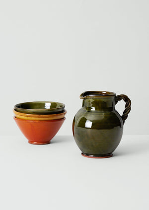 Poterie Barbotine Twisted Handled Pitcher | Bottle Green