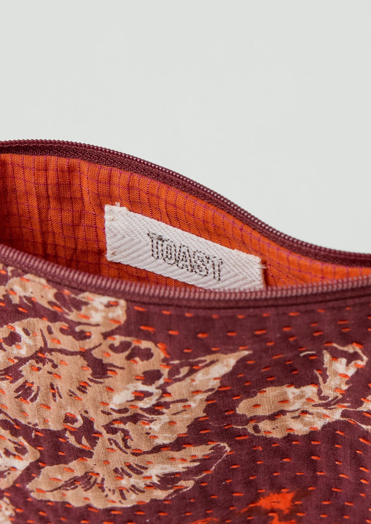 Remnant Fabric Kantha Pouch | Burgundy/Poppy