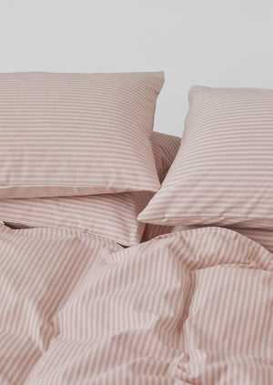Organic Cotton Ticking Stripe Housewife Pillowcase | Ecru/Rose