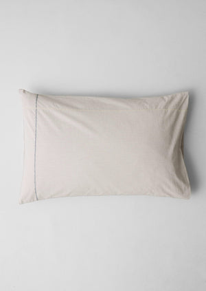 Fine Stripe Organic Cotton Embroidered Pillowcase | Ecru/Smoke Blue