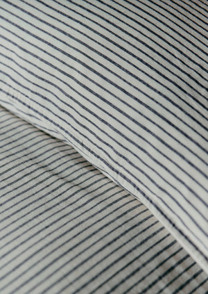 Organic Cotton Pyjama Stripe Housewife Pillowcase | Navy/Ecru