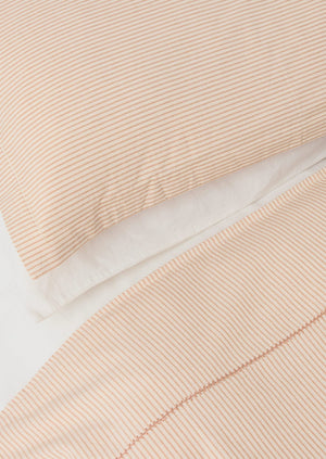 Soft Stripe Cotton Oxford Pillowcase Set | Clay/Ecru