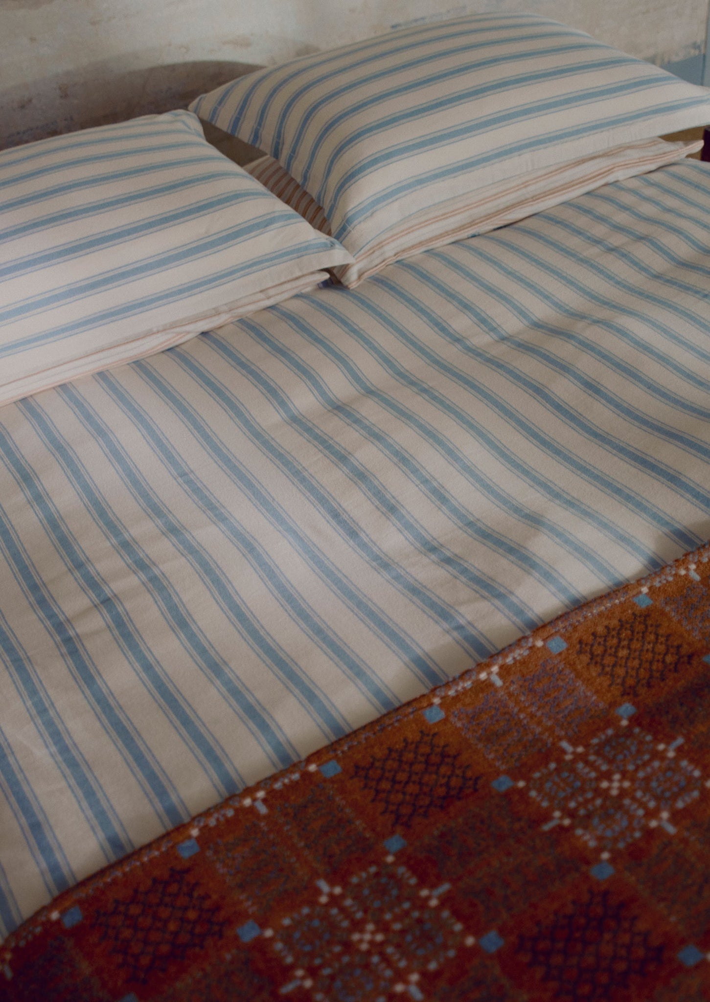 Fjord Flannel Stripe Cotton Oxford Pillowcase Set | Washed Blue/Ecru
