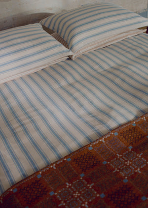 Fjord Flannel Stripe Cotton Oxford Pillowcase Set | Washed Blue/Ecru
