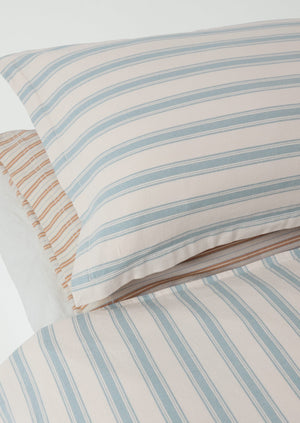 Fjord Flannel Stripe Cotton Oxford Pillowcase Set | Washed Blue/Ecru