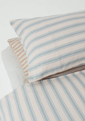 Fjord Flannel Stripe Cotton Pillowcase Set | Washed Blue/Ecru
