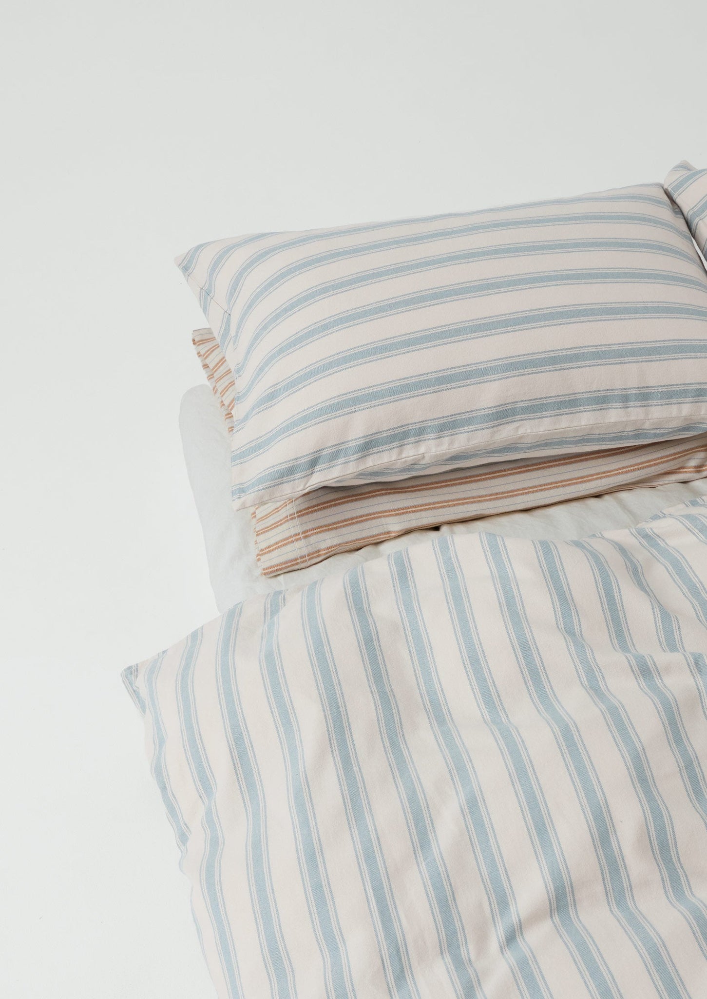 Fjord Flannel Stripe Cotton Pillowcase Set | Washed Blue/Ecru