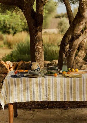 Sienna Stripe Linen Tablecloth | Washed Lime/Midnight Blue