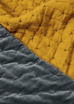 Contrast Colour Organic Velvet Quilt | Slate/Lichen
