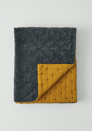 Contrast Colour Organic Velvet Quilt | Slate/Lichen