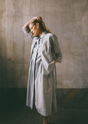 Fine Stripe Cotton Shirt Dress | Ecru/Slate