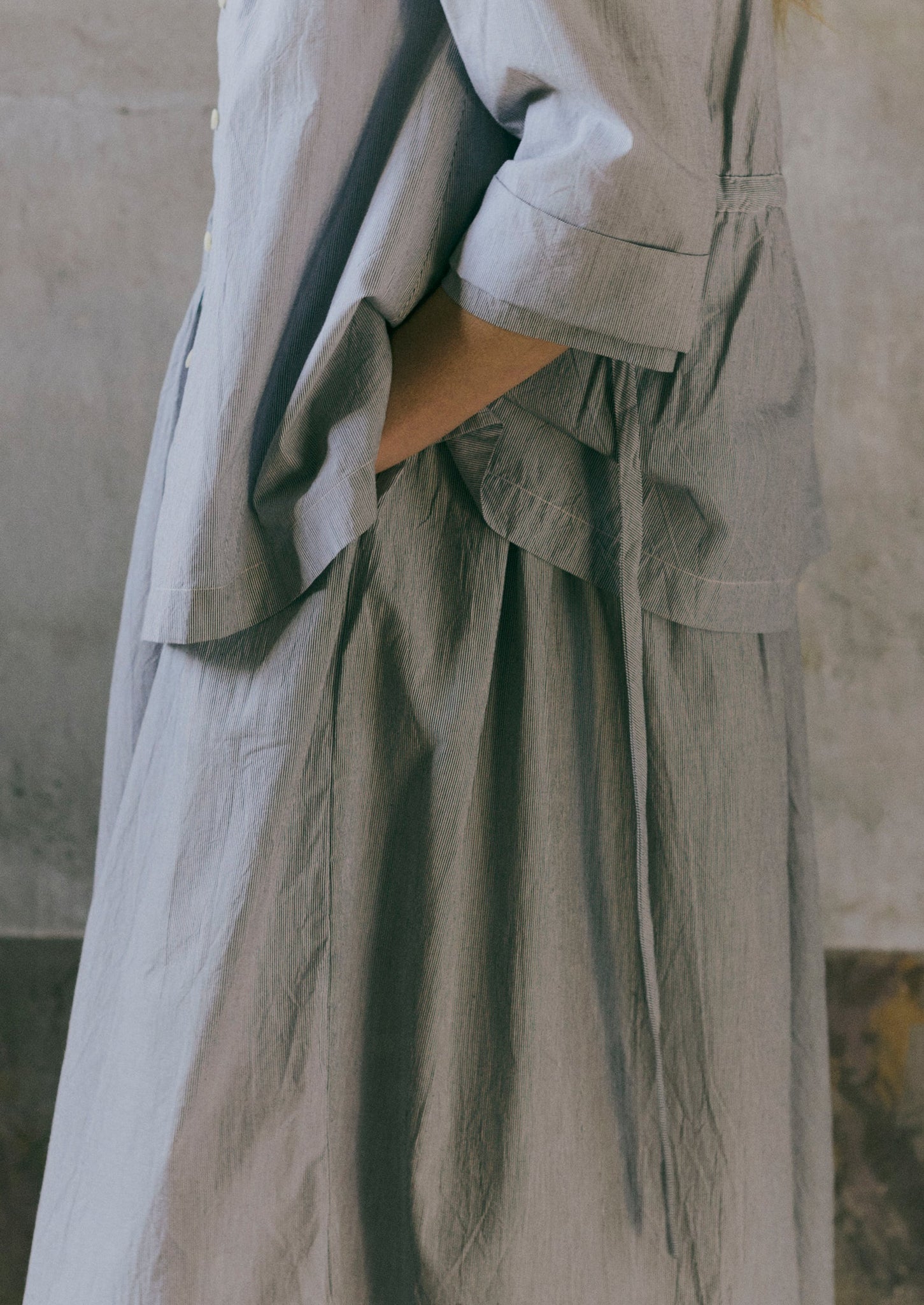 Fine Stripe Cotton Shirt Dress | Ecru/Slate