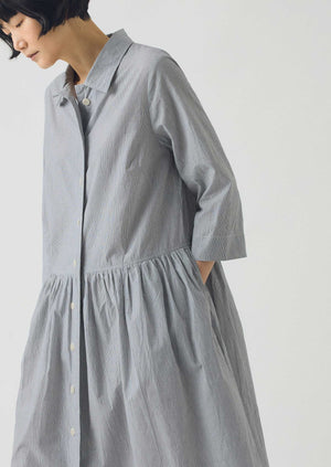Fine Stripe Cotton Shirt Dress | Ecru/Slate