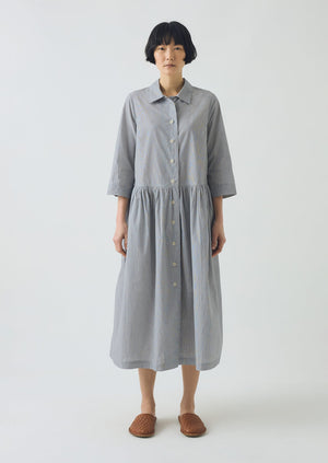 Fine Stripe Cotton Shirt Dress | Ecru/Slate