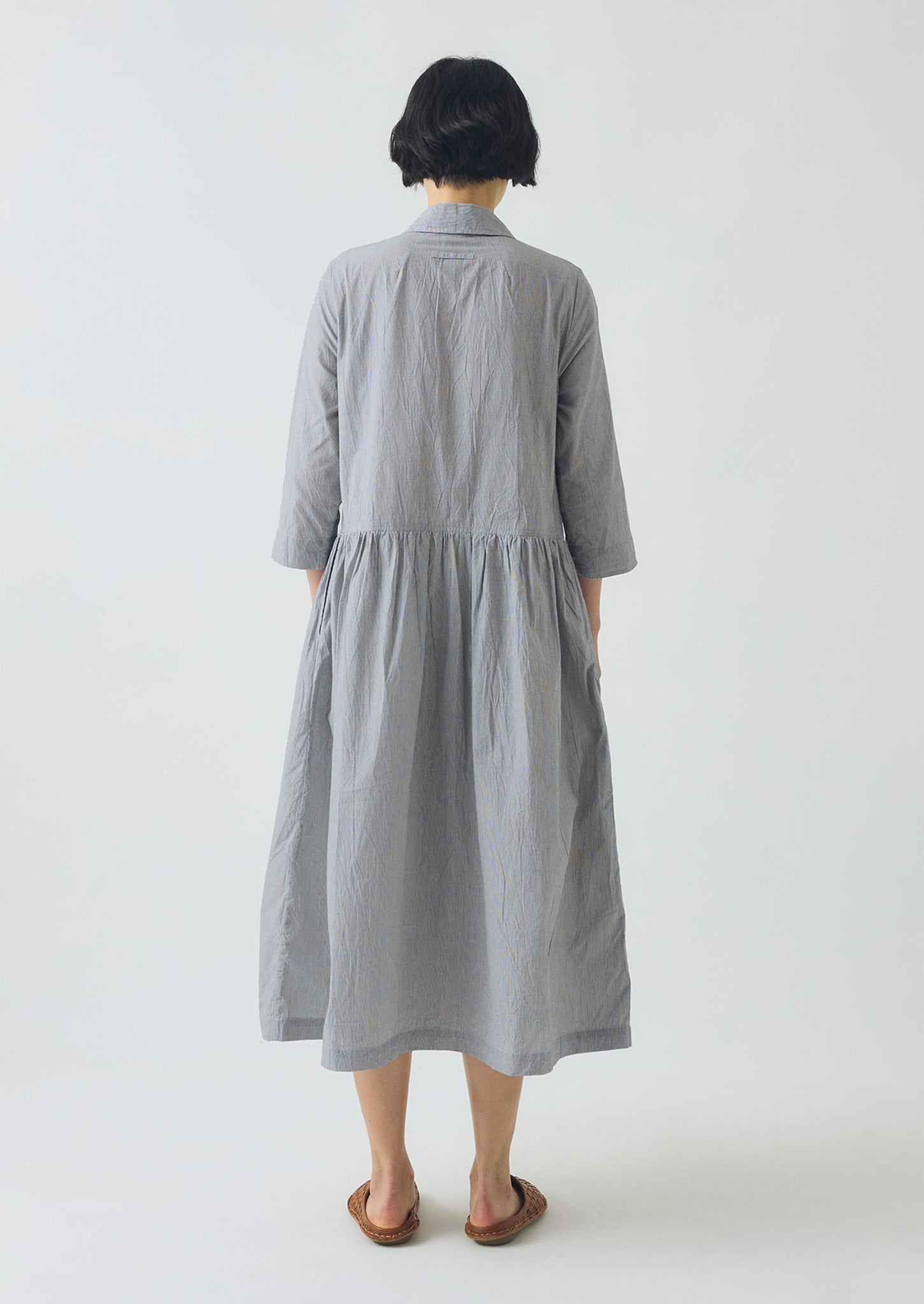 Fine Stripe Cotton Shirt Dress | Ecru/Slate
