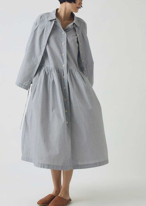 Fine Stripe Cotton Shirt Dress | Ecru/Slate