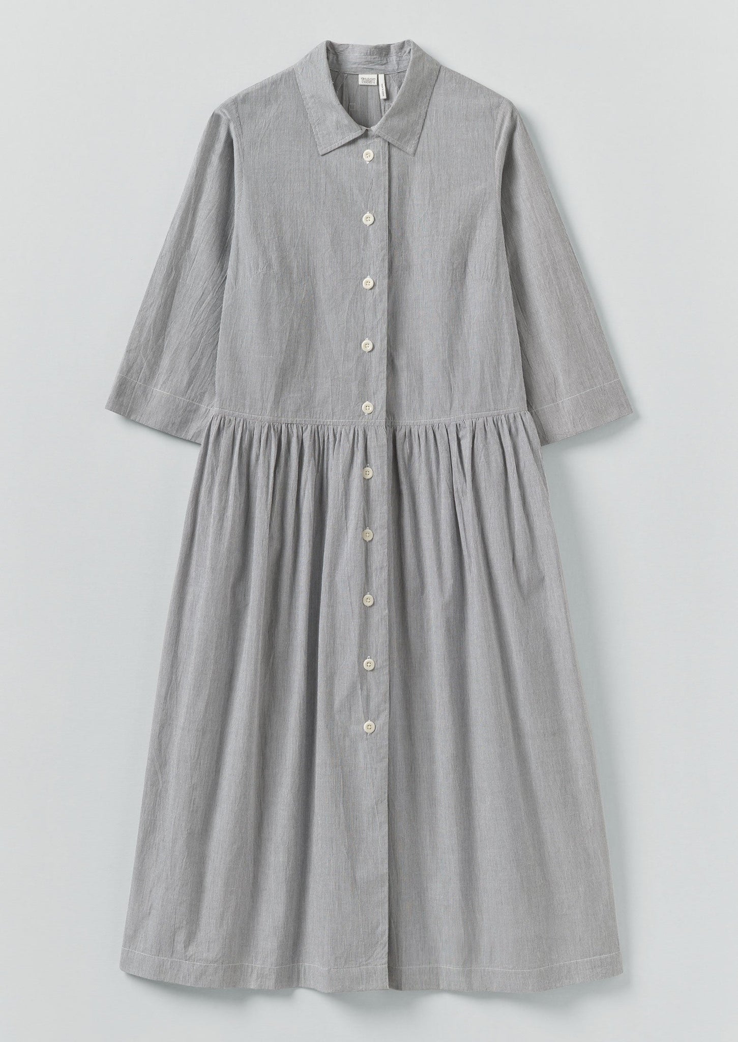 Fine Stripe Cotton Shirt Dress | Ecru/Slate