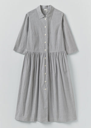 Fine Stripe Cotton Shirt Dress | Ecru/Slate