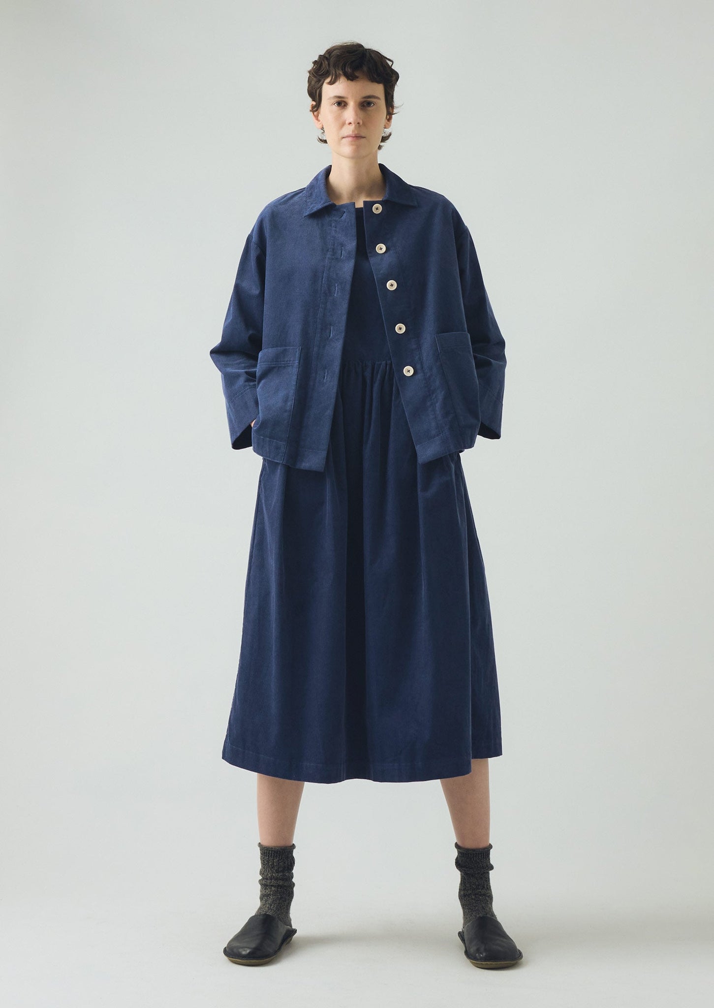 Freya Organic Cord Dress | Denim Blue