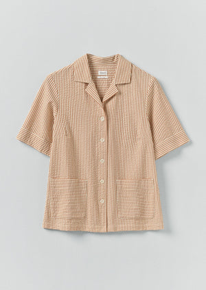 Stripe Cotton Seersucker Boxy Shirt | Terracotta/Ecru