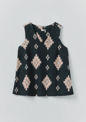 Fugue Ikat V-Neck Tank | Midnight/Sand