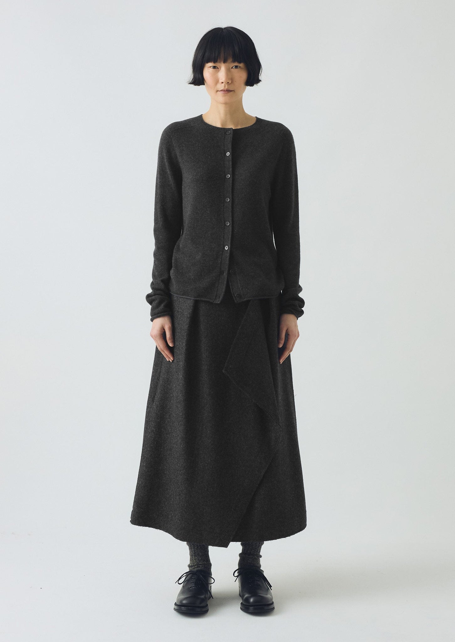 Wool Cashmere Neat Cardigan | Charcoal