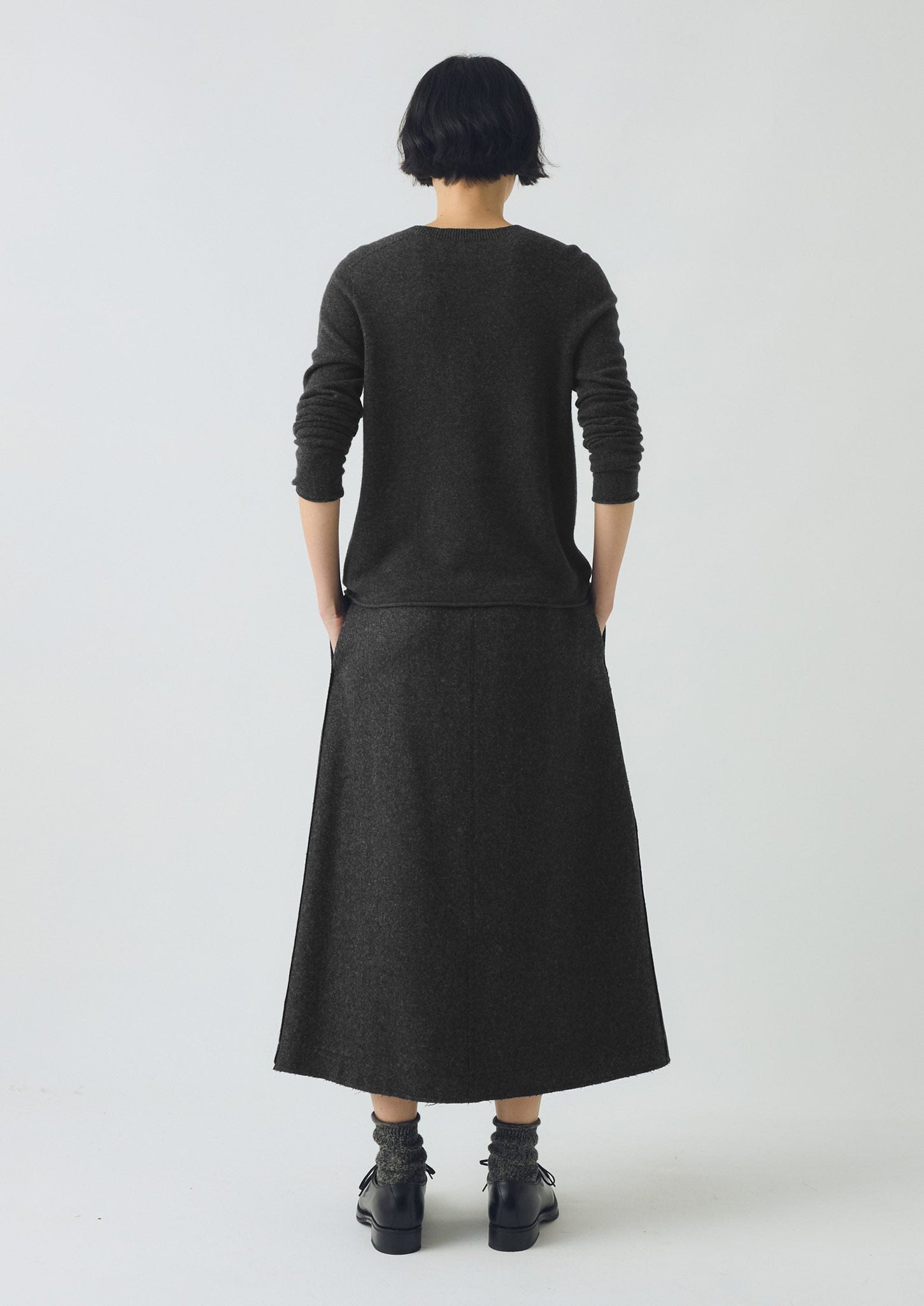 Wool Cashmere Neat Cardigan | Charcoal