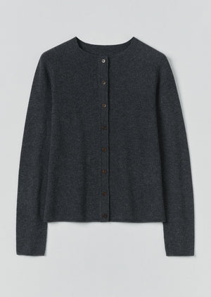 Wool Cashmere Neat Cardigan | Charcoal