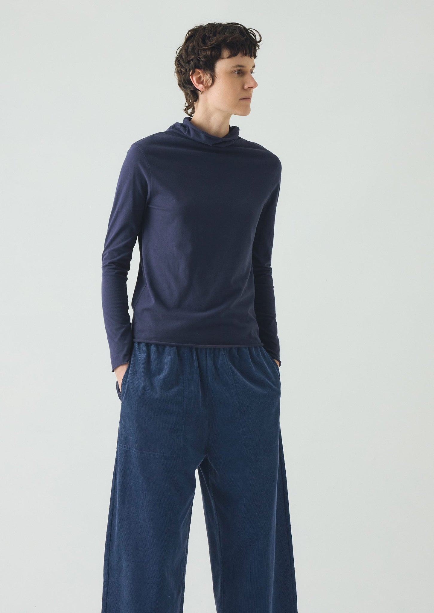 High Neck Soft Cotton Tee | Ink Blue