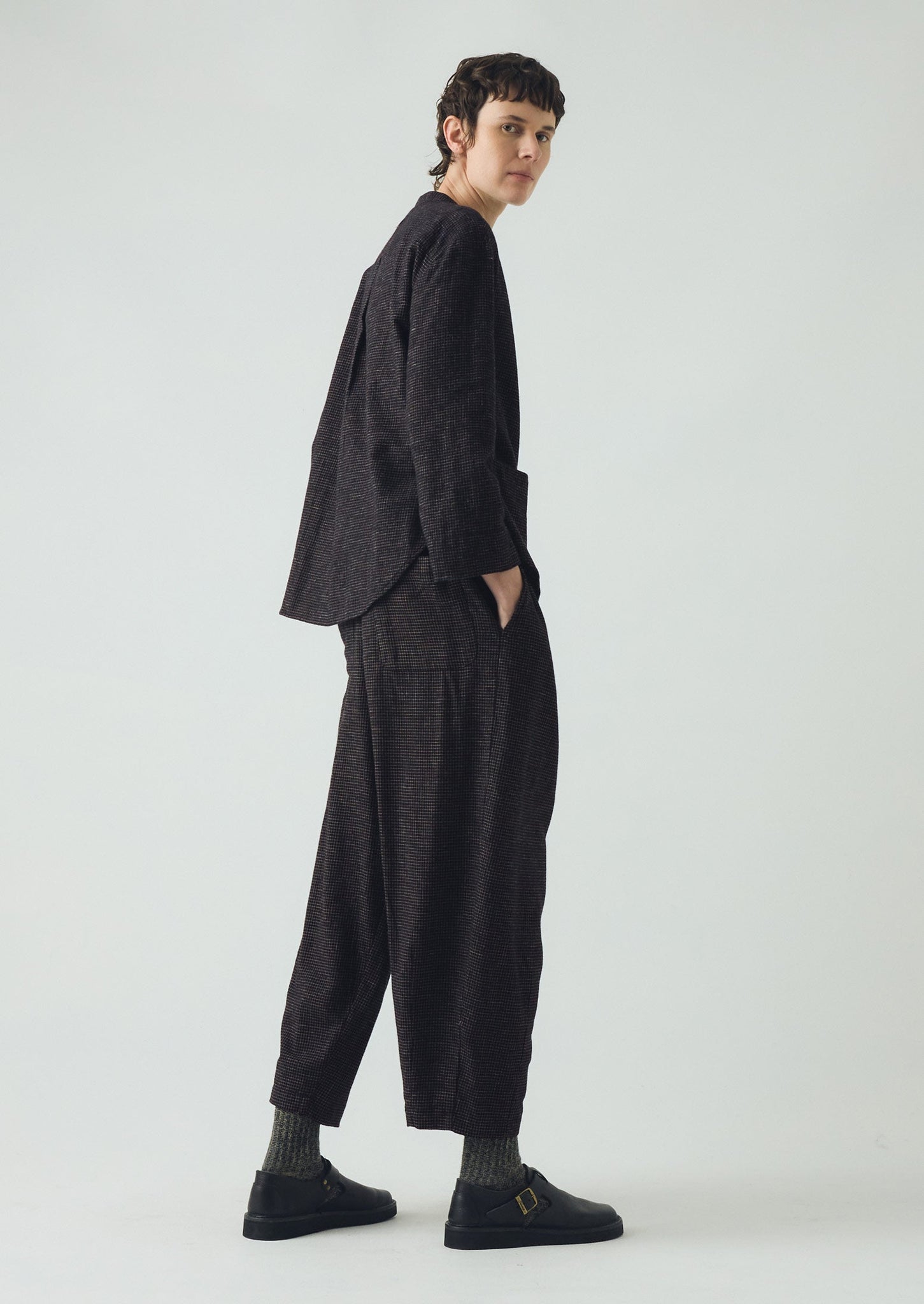 Cotton Cashmere Check Shirt | Black/Ecru