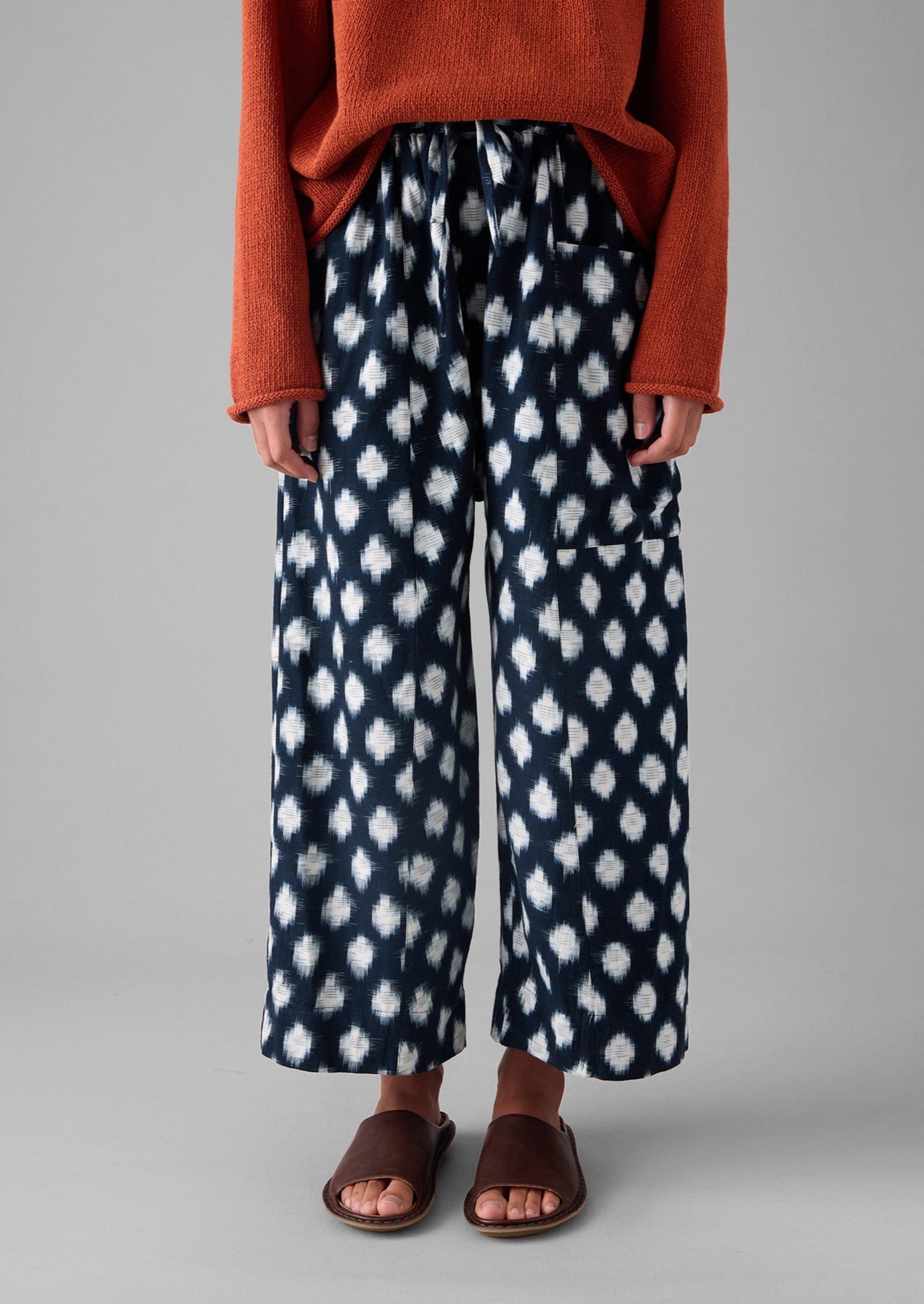 Crosshatch Ikat Pull On Trousers | Indigo Blue