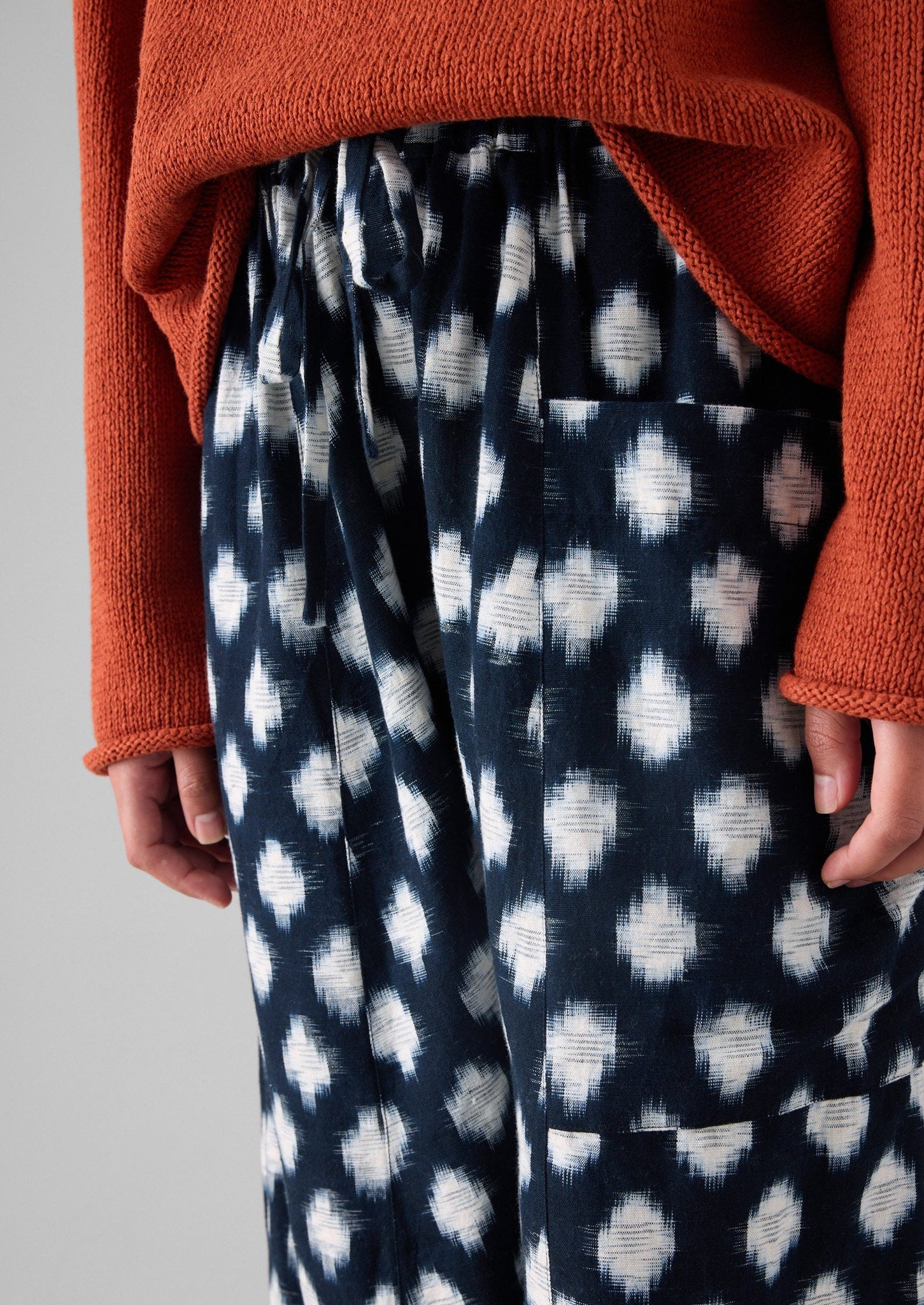 Crosshatch Ikat Pull On Trousers | Indigo Blue