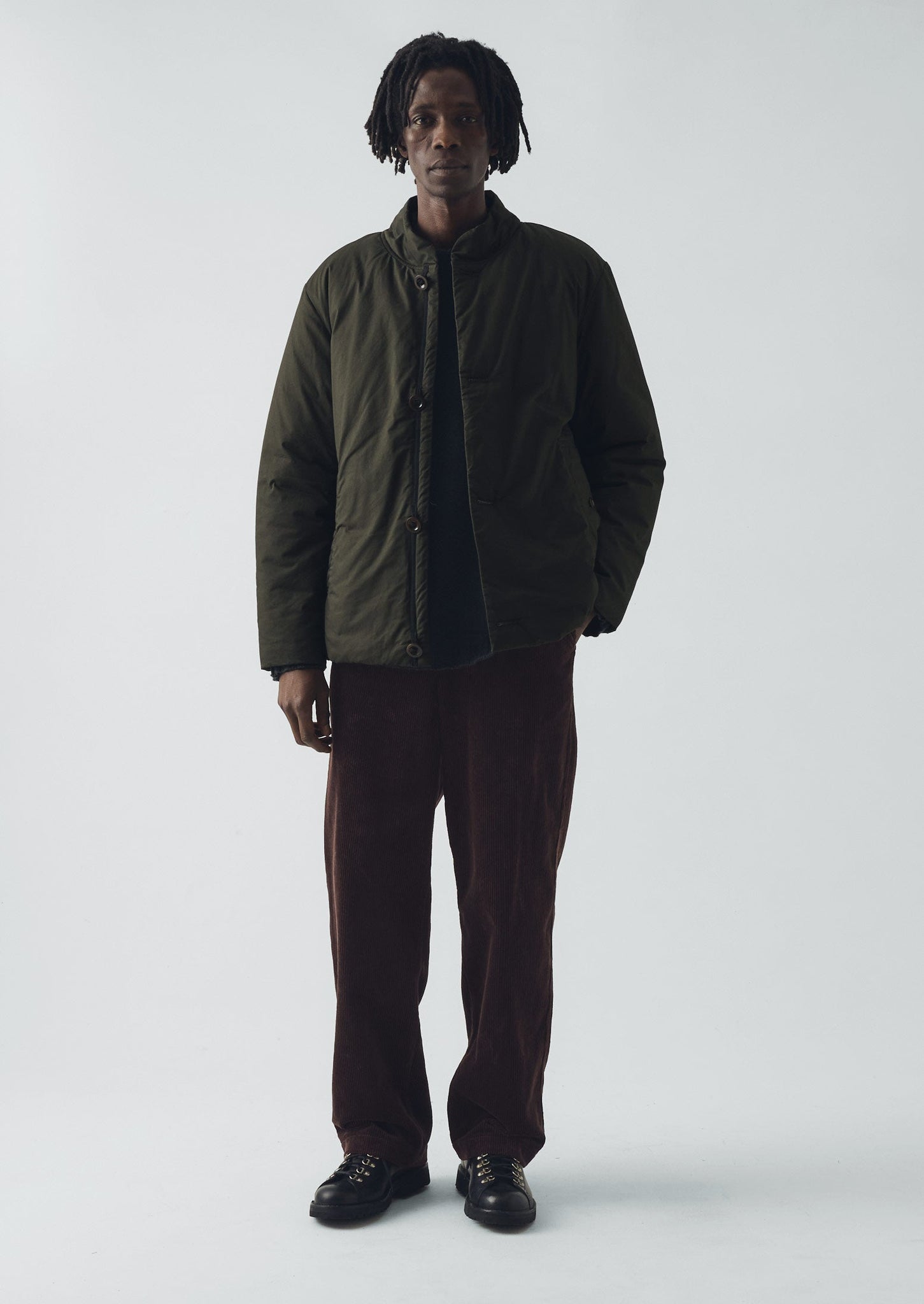 Padded Stand Collar Jacket | Iron Green