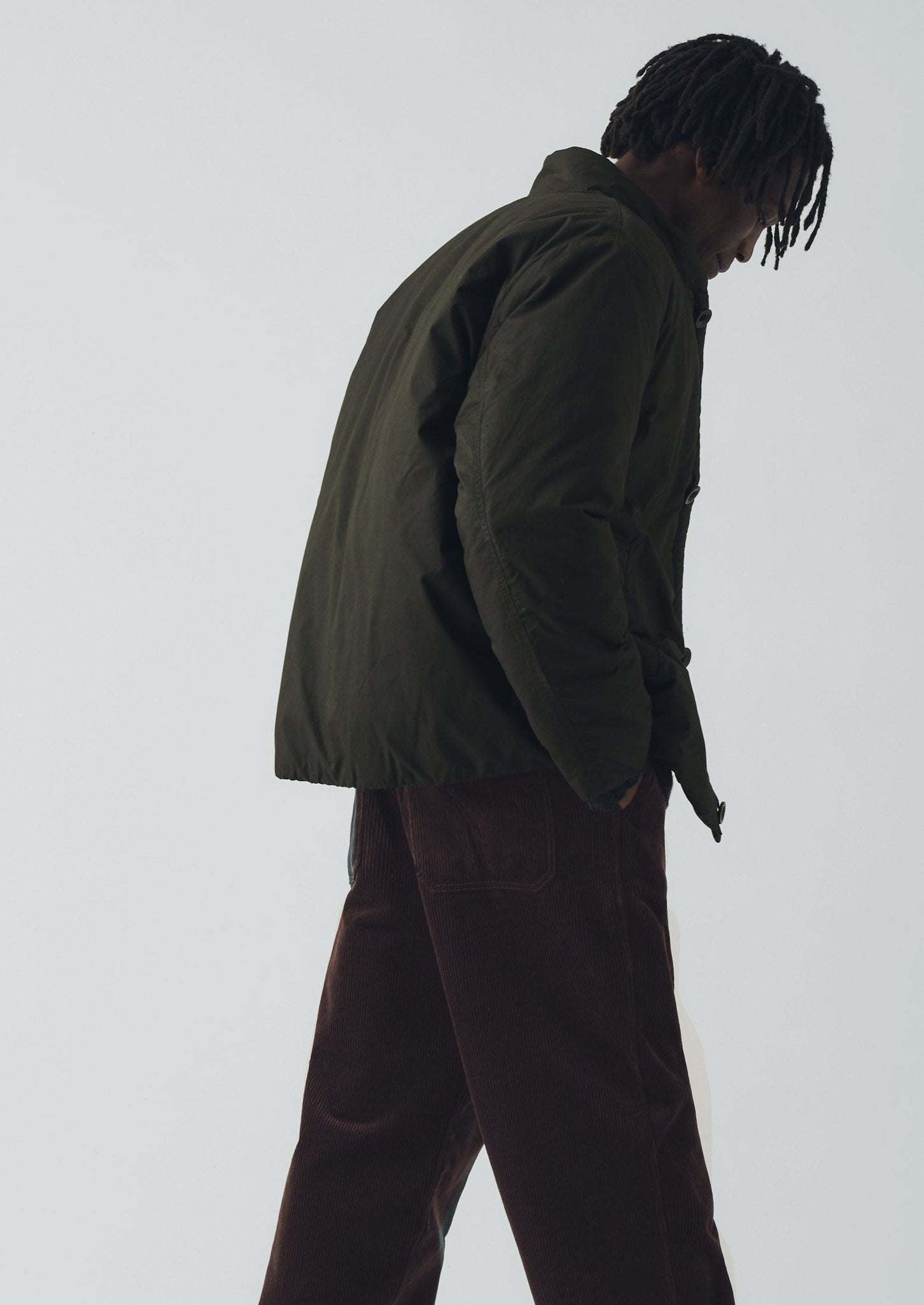 Padded Stand Collar Jacket | Iron Green