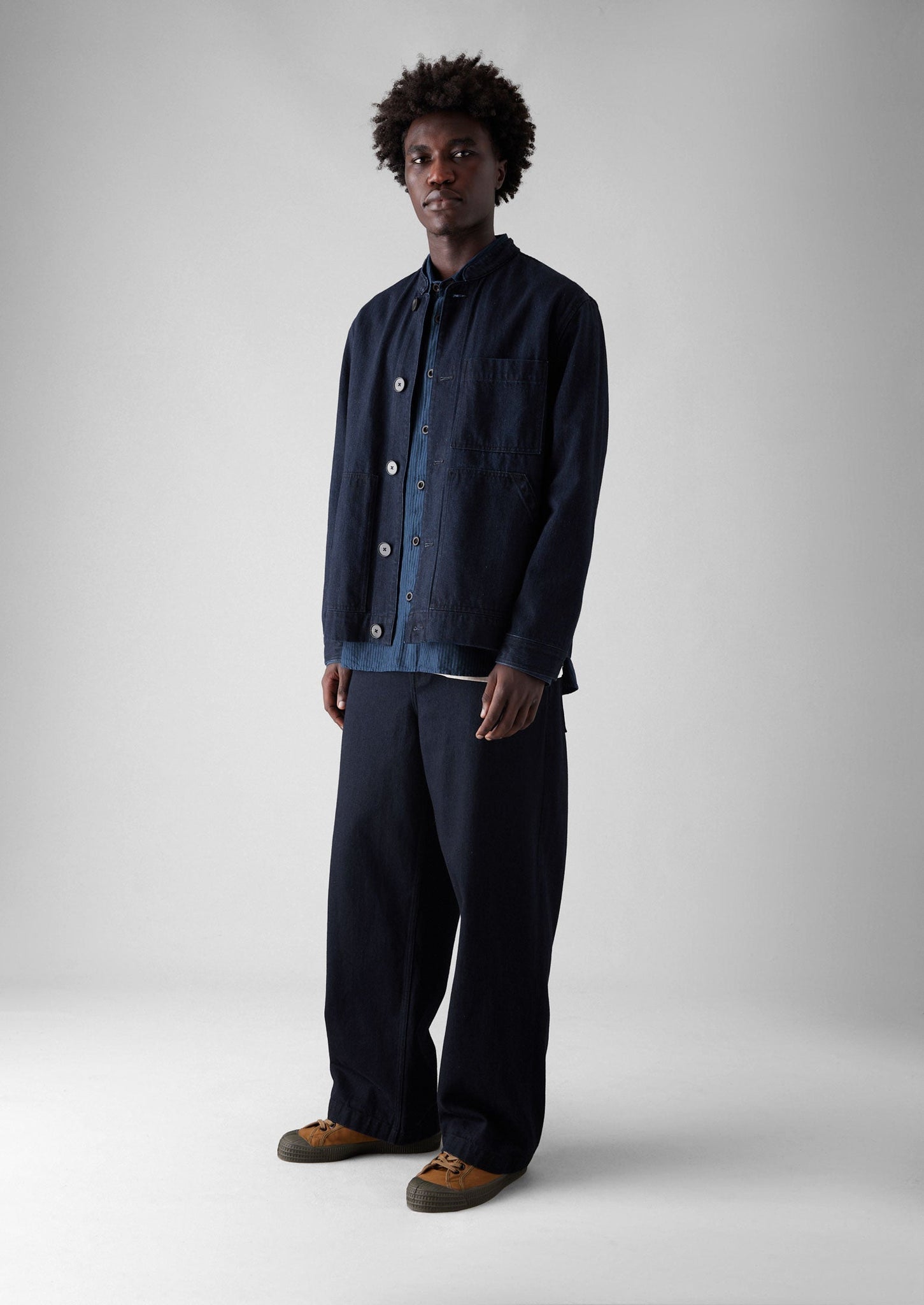 Stand Collar Japanese Denim Jacket | Indigo