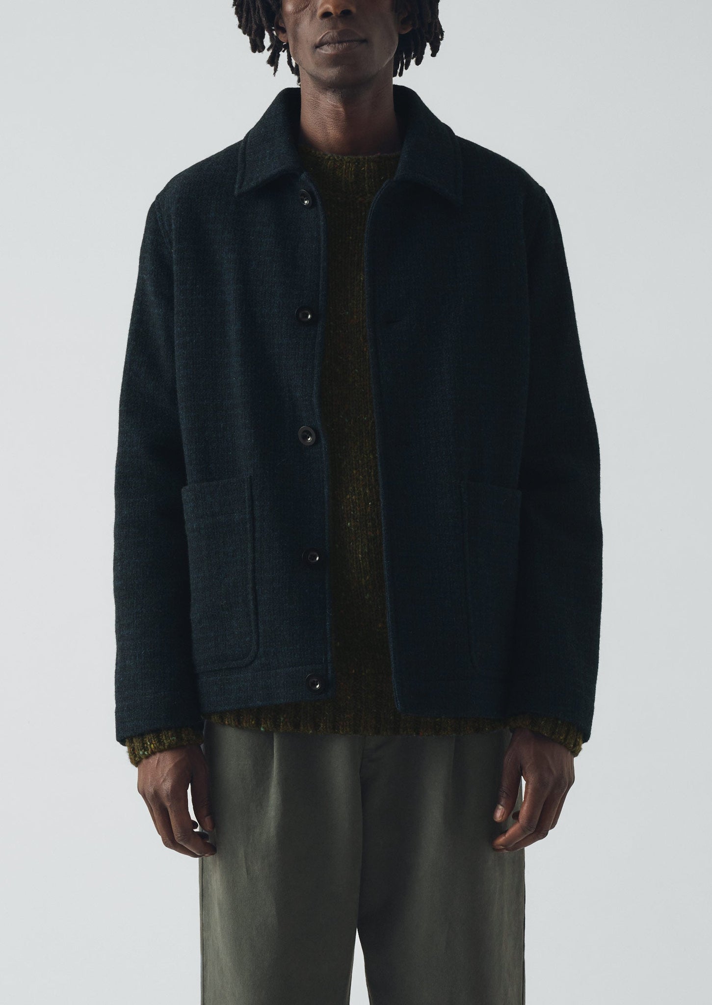 Brick Block Check Wool Chore Jacket | Charcoal/Blue