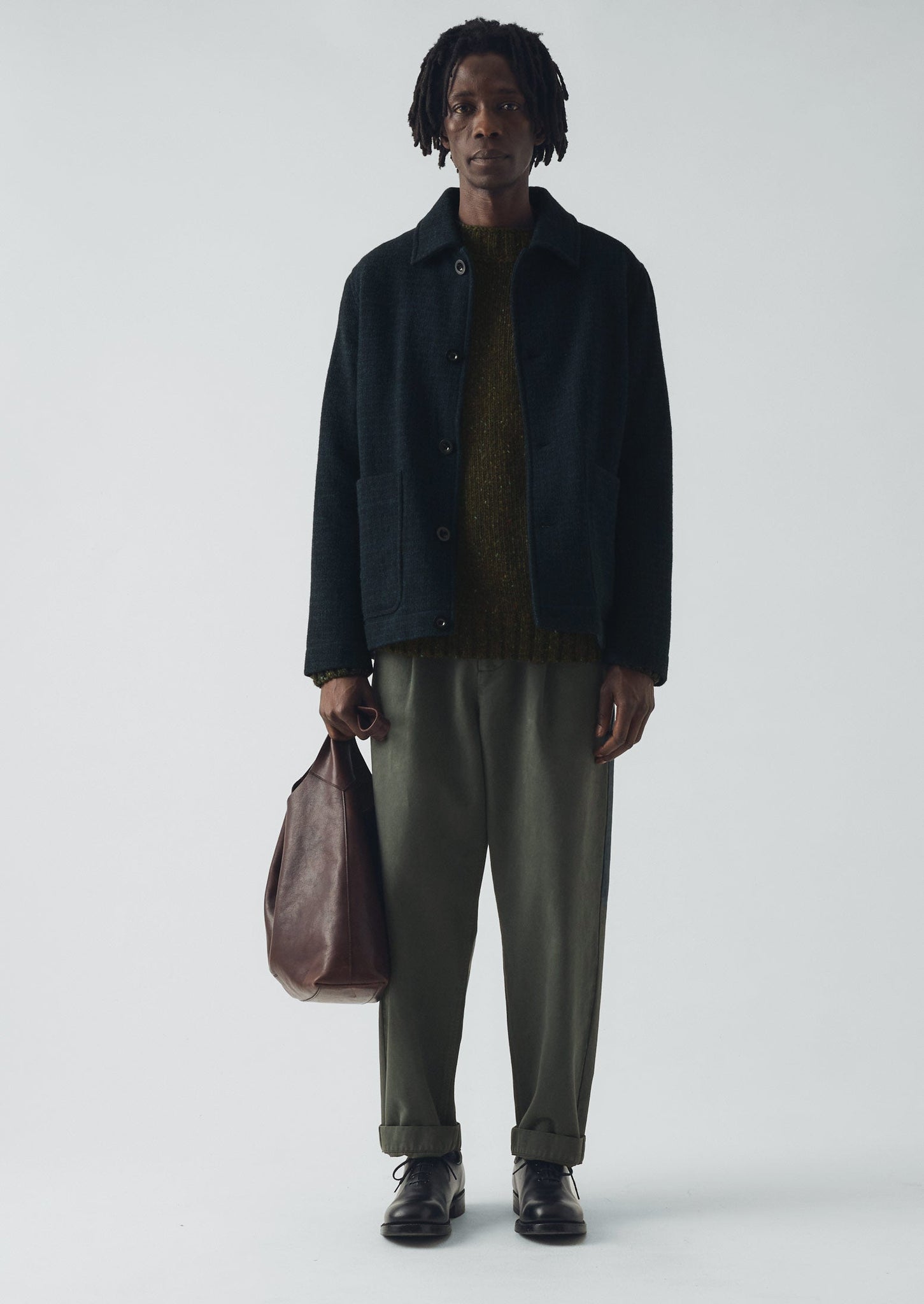 Brick Block Check Wool Chore Jacket | Charcoal/Blue