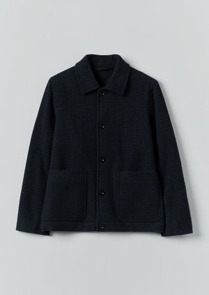 Brick Block Check Wool Chore Jacket | Charcoal/Blue