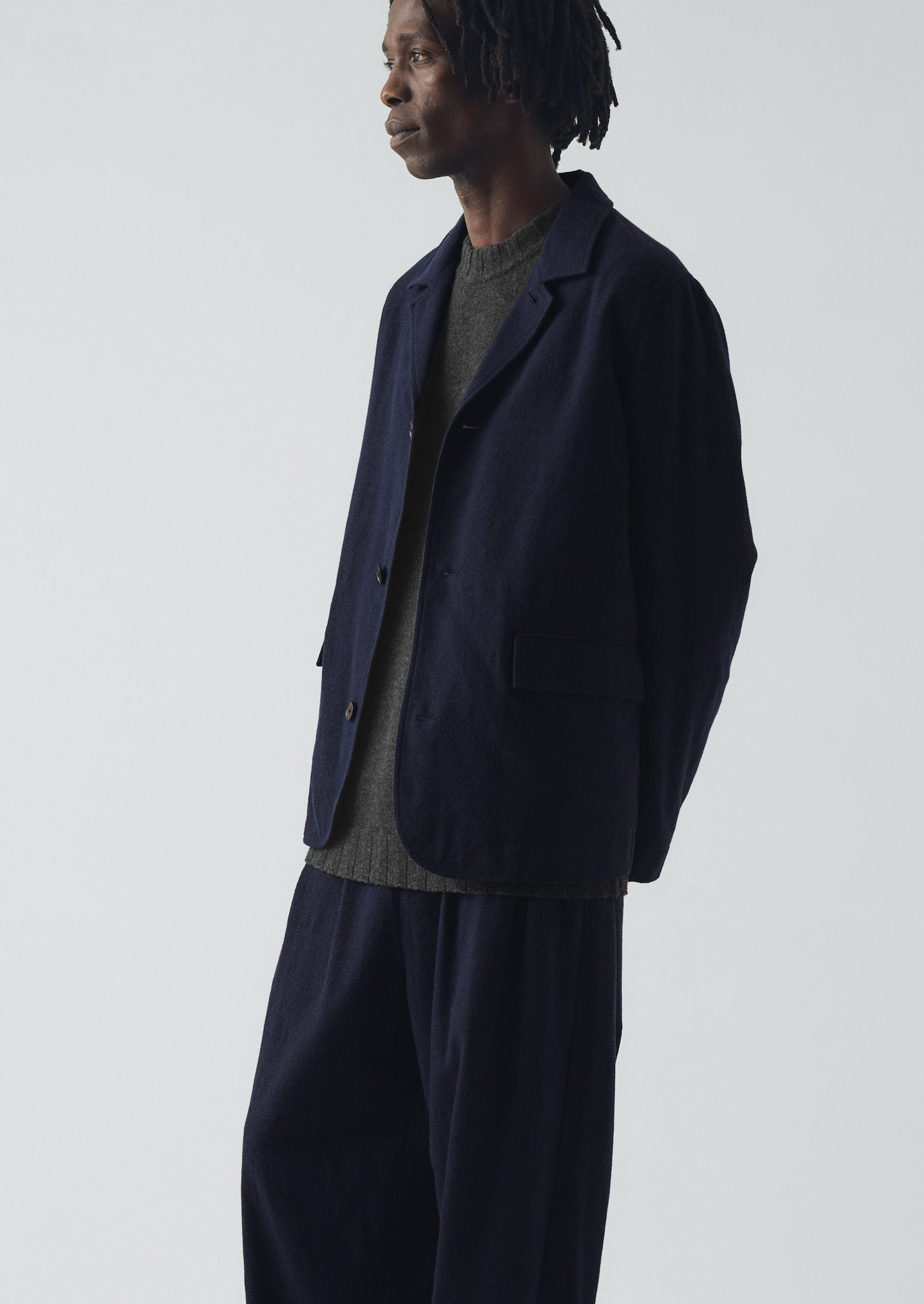 Houndstooth Cotton Wool Jacket | Dark Navy