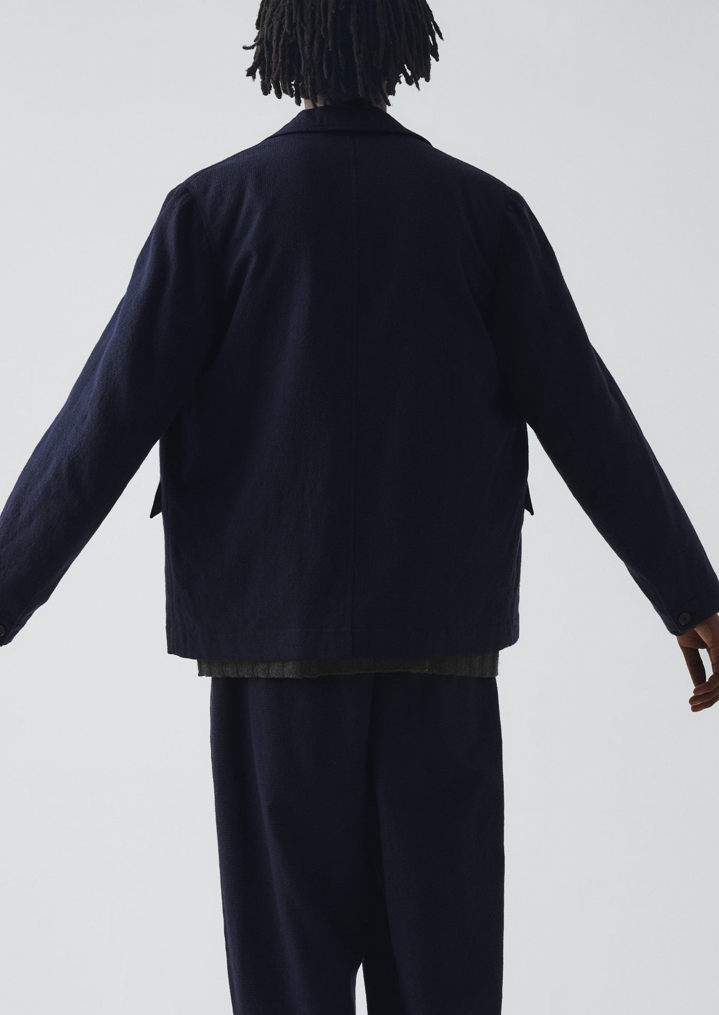 Houndstooth Cotton Wool Jacket | Dark Navy