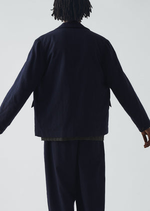 Houndstooth Cotton Wool Jacket | Dark Navy